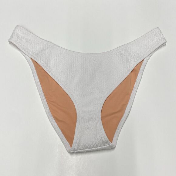 J Crew Swimsuit Womens L White Bikini Bottom Textured Cheeky Curve Waist BC050 - Picture 1 of 7